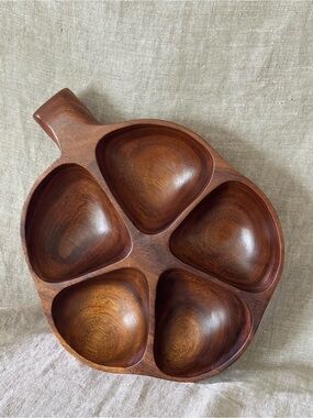 Vintage Monkey Pod Divided Wood Tray Dish Made in the Philippines